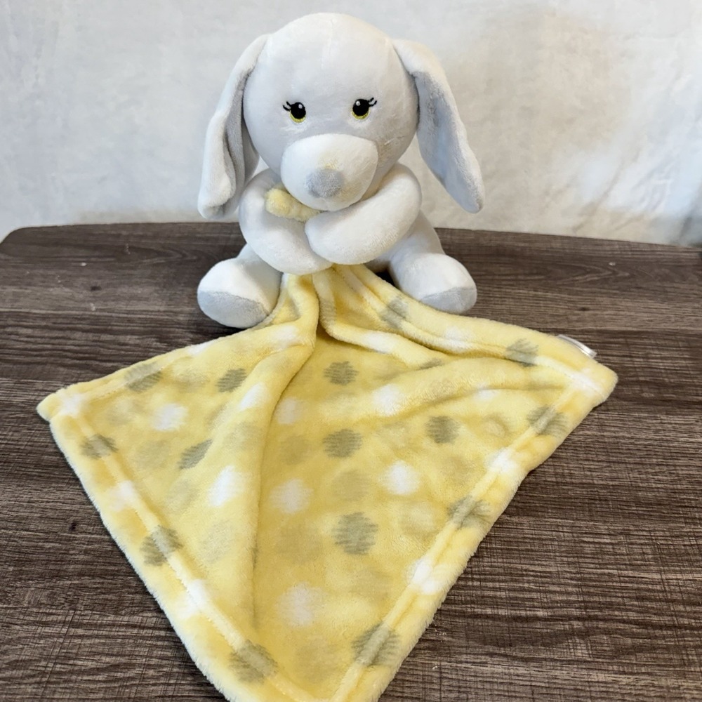 Little Beginnings Puppy Dog Plush Baby Security Blanket Lovey White Yellow Gray